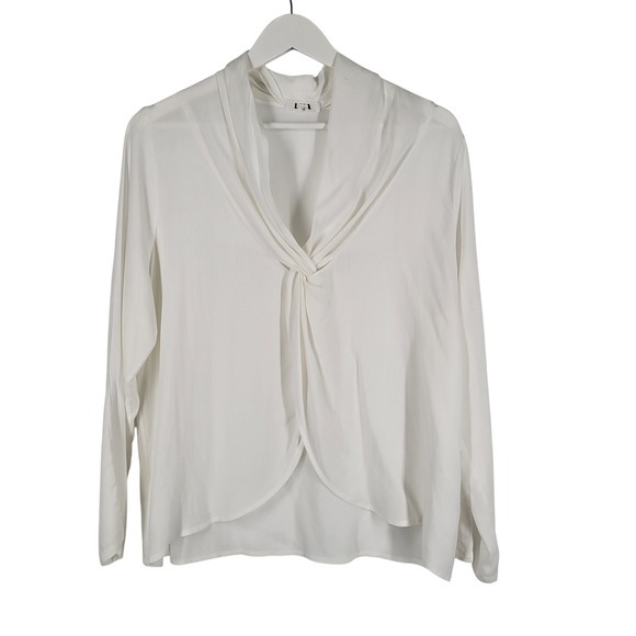 LNA Tops - LNA White Long‎ Sleeve Twisted Drape Front Blouse Top Women M Minimal Quiet Lux
